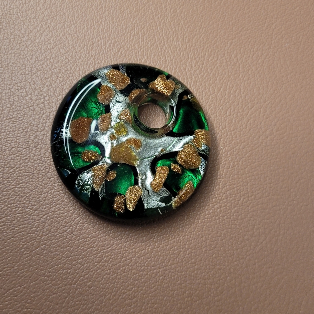 Elegant Green and Gold Glass Art Pendant